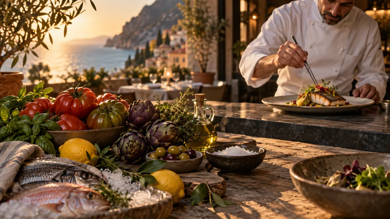 Assiette gastronomique méditerranéenne imaginée par le chef Alessandro Giro