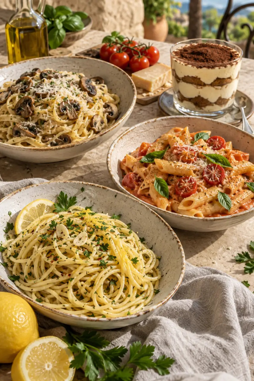 Plats italiens : 4 idées de menu, des pâtes rapides au tiramisu