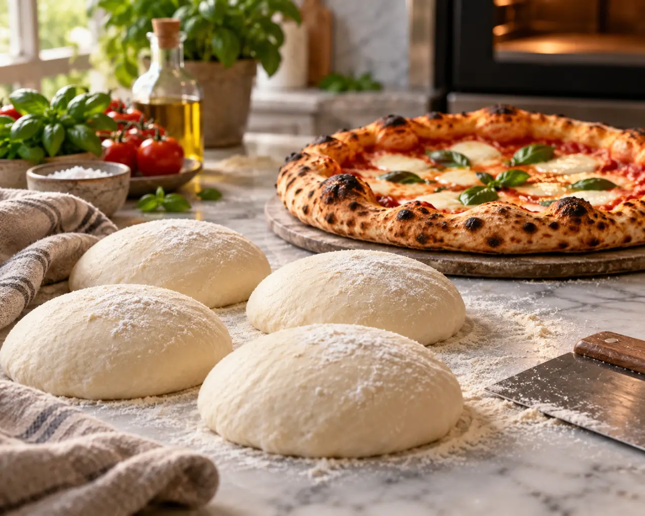 Pâte à pizza napolitaine : 4 pâtons souples et un bord gonflé au four domestique