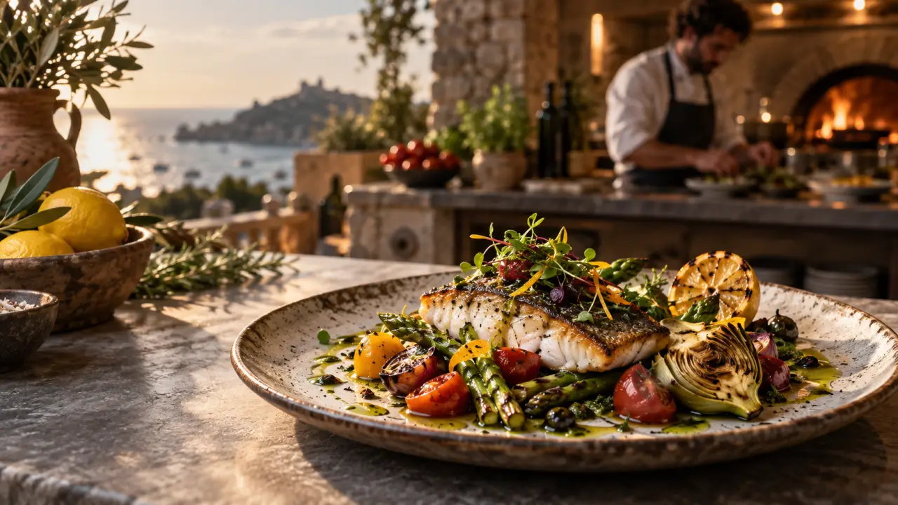 Assiette gastronomique méditerranéenne imaginée par le chef Alessandro Giro