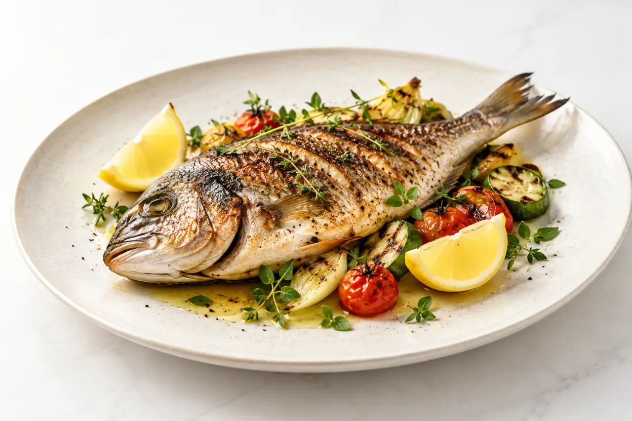 Marinade pour poisson grillé, poisson doré aux herbes et au citron