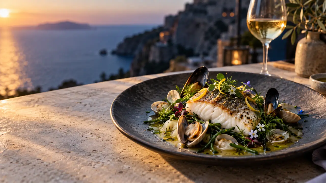 Assiette gastronomique méditerranéenne autour des poissons et coquillages, dans l’univers du Restaurant Giro