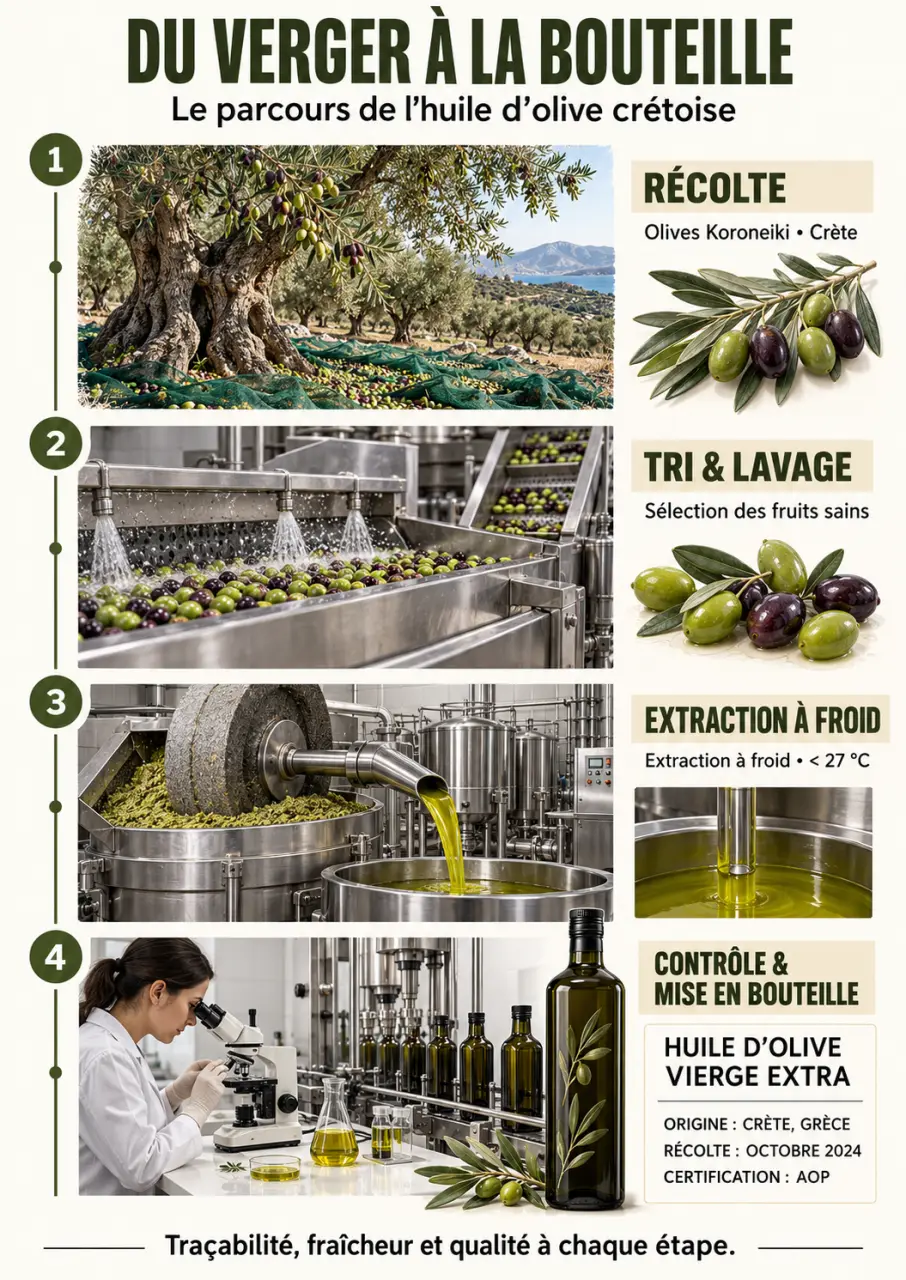 Infographie sur la fabrication et la traçabilité de l'huile d'olive crétoise